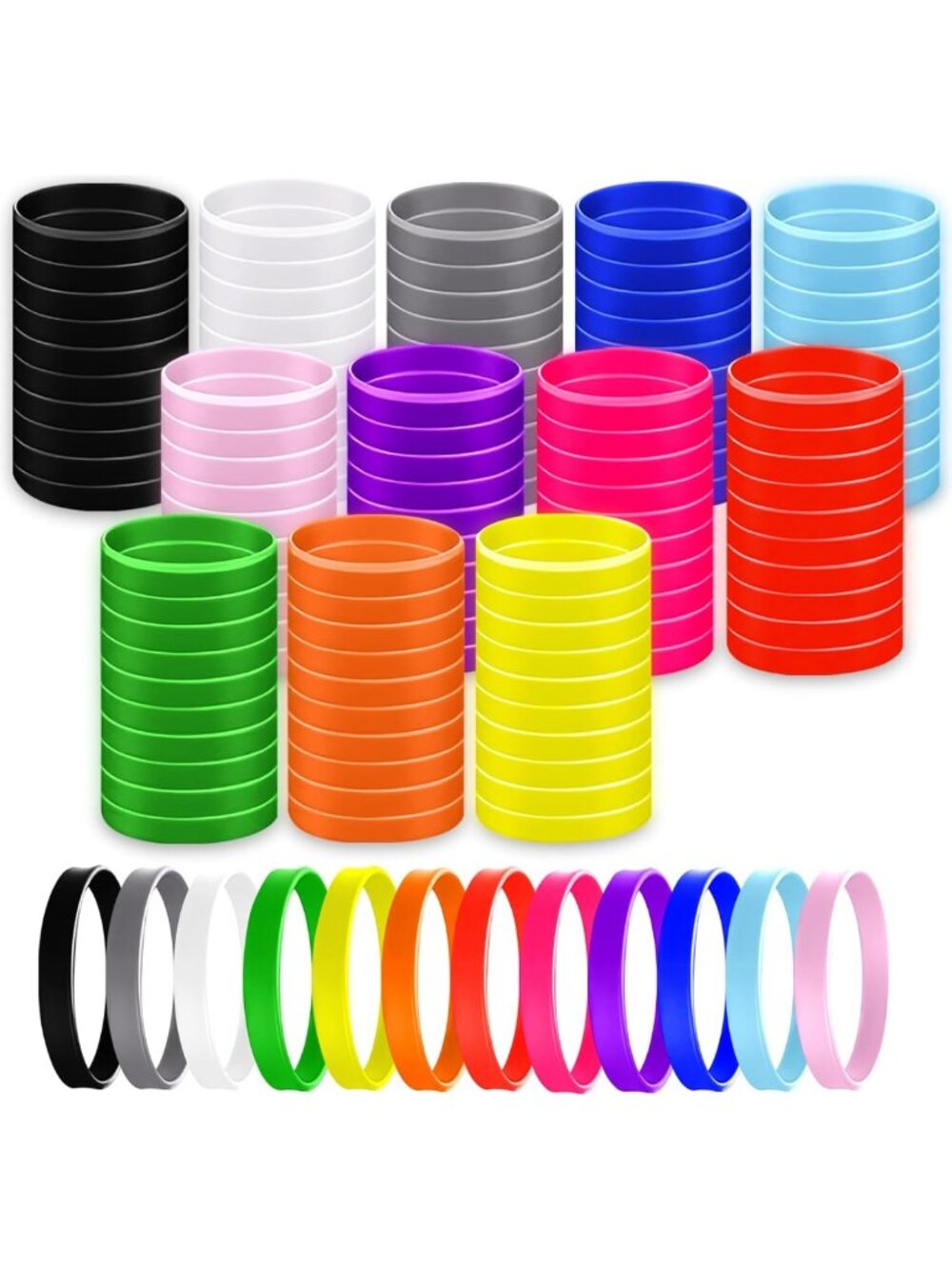 Vibrant Silicone Wristbands - 120 Blank Rubber Bracelets for Teens & Adults